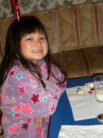 Kasen eating breakfast on her birthday